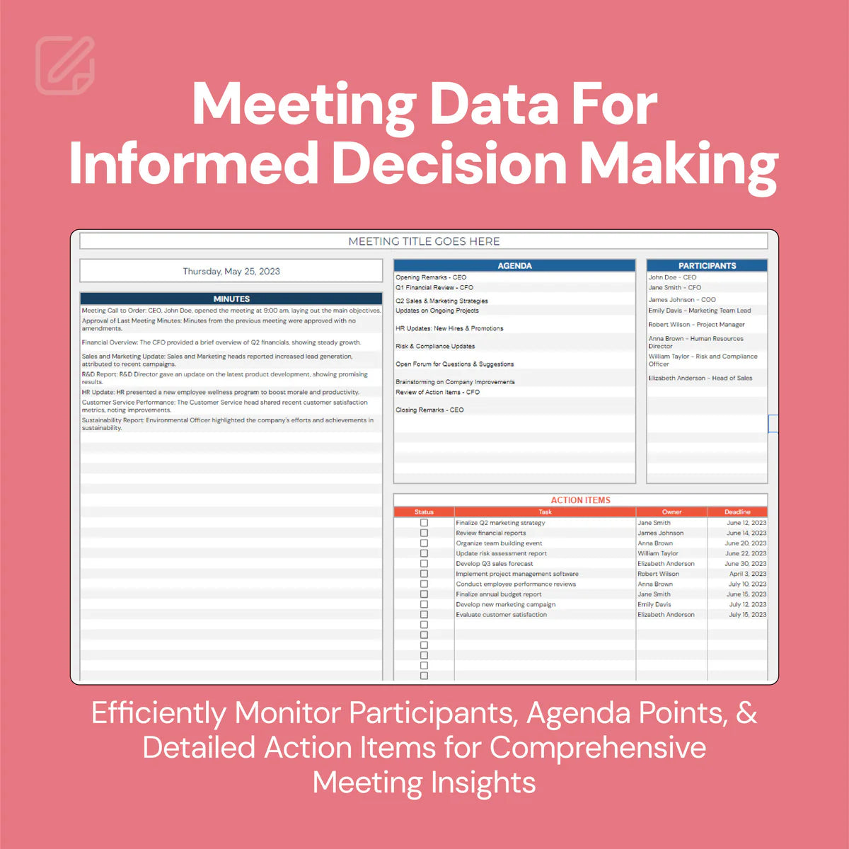 meeting notes template, meeting agenda, meeting minutes template, action item tracker, agenda planner, meeting organizer, task assignment tracker, meeting template, meeting insights, meeting format, meeting minute recording, agenda creation tool, meeting management template, meeting notes organizer, team meeting template, project meeting tracker, task assignment planner, meeting accountability tracker, professional meeting notes, meeting documentation tool