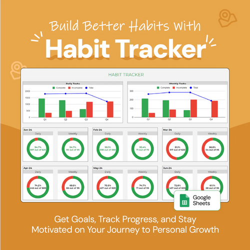 habit tracker, habit planner, daily habit tracker, weekly habit tracker, progress tracker, goal tracker, habit monitoring, personal development tracker, routine builder, habit tracking tool, progress charts, habit progress monitor, goal-setting tool, task tracker, productivity tool, behavior tracking, daily routine planner, habit progress insights, goal achievement tracker, self-improvement tool