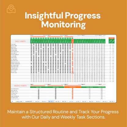 habit tracker, habit planner, daily habit tracker, weekly habit tracker, progress tracker, goal tracker, habit monitoring, personal development tracker, routine builder, habit tracking tool, progress charts, habit progress monitor, goal-setting tool, task tracker, productivity tool, behavior tracking, daily routine planner, habit progress insights, goal achievement tracker, self-improvement tool