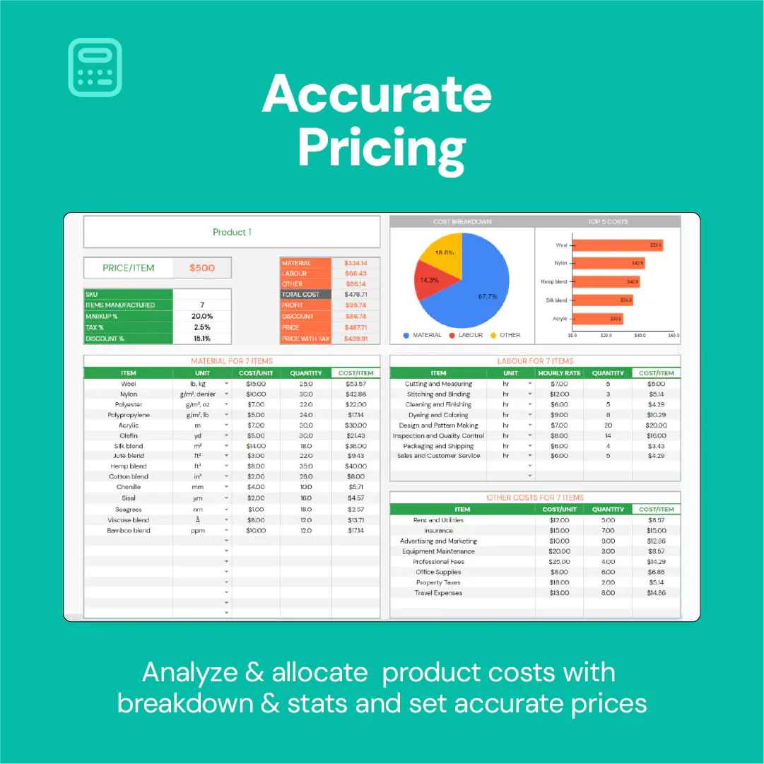 price calculator, cost analysis, profit calculator, pricing strategy, profit management, cost breakdown, profit margins, pricing tool, product pricing, cost management, pricing optimization, price estimation, detailed cost calculation, profit visualization, pricing insights, cost efficiency, cost tracking, customizable pricing, financial analysis, profit tracking