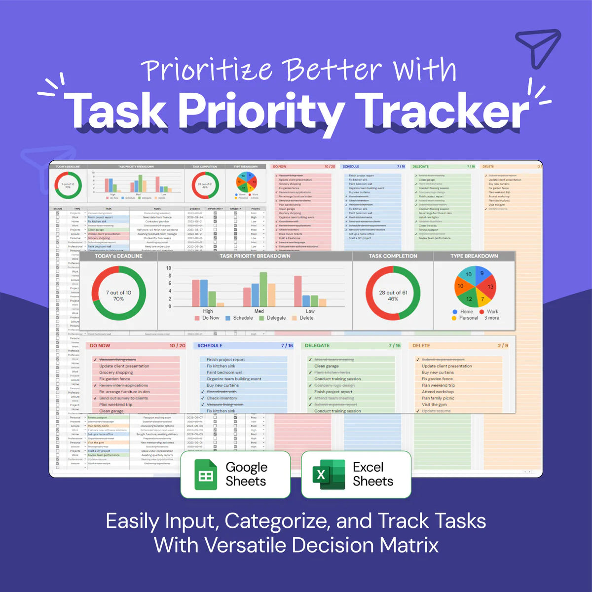 task priority tracker, task management, priority task planner, Eisenhower matrix, swimlane view, task prioritization, task delegation, deadline tracker, task completion tracker, task urgency tracker, task importance tracker, task progress visualization, task logging, project task management, task scheduling tool, task tracking template, priority task list, task organization, task planner template, task monitoring tool