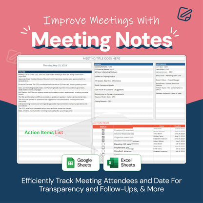 meeting notes template, meeting agenda, meeting minutes template, action item tracker, agenda planner, meeting organizer, task assignment tracker, meeting template, meeting insights, meeting format, meeting minute recording, agenda creation tool, meeting management template, meeting notes organizer, team meeting template, project meeting tracker, task assignment planner, meeting accountability tracker, professional meeting notes, meeting documentation tool